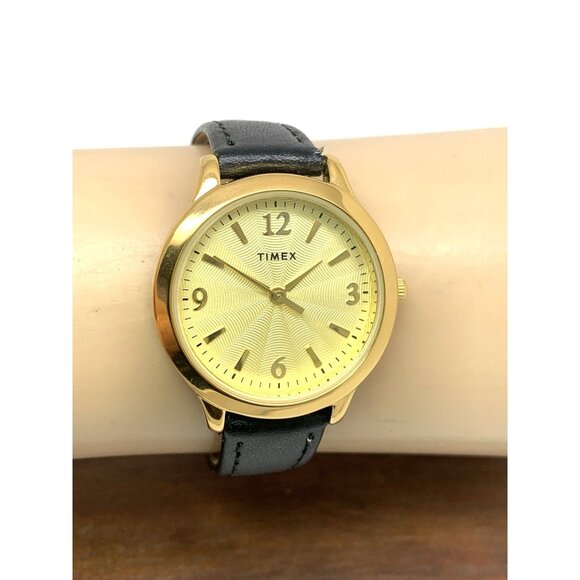 Timex Women's Watch TW2V36000 Quartz Gold Black Leather Band 32mm - Picture 10 of 13